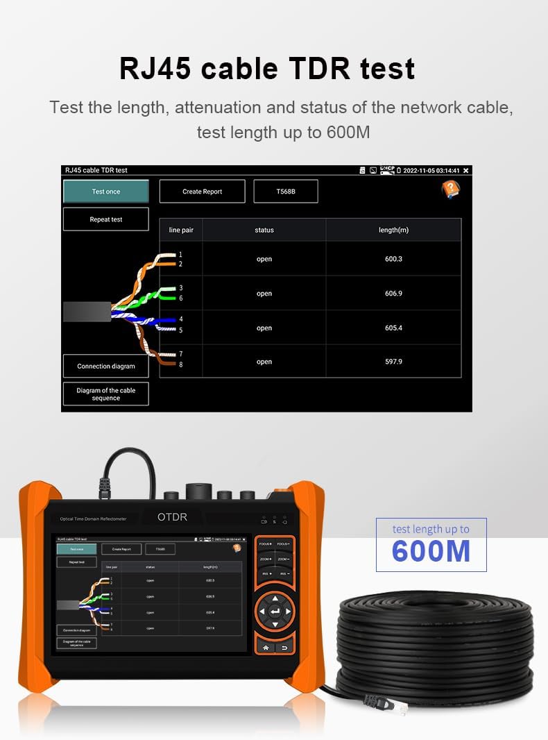 EVERSECU OTDR Fiber Optic Tester, 8K IP&Analog Camera Tester, Gigabit SFP, Cable Tracker, Eletroscope, Video Level Meter, Multimeter, Optical Level Meter, Visual Fault locater, Distance Measurement