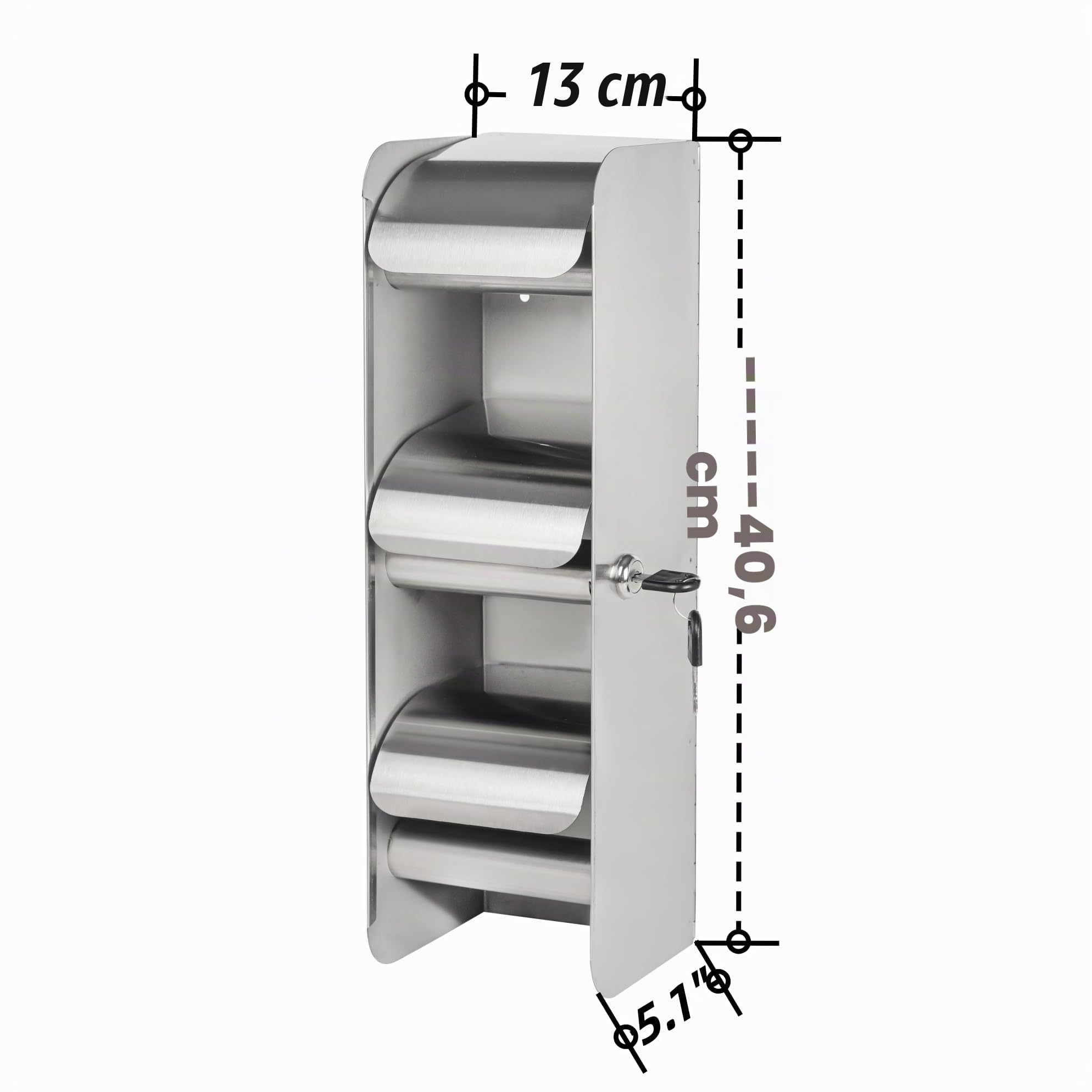 Distributeur de papier toilette/papier toilette commercial avec verrou, 3 rouleaux de papier toilette en acier inoxydable, support mural, double rouleau, verrouillage sans contact pour salle