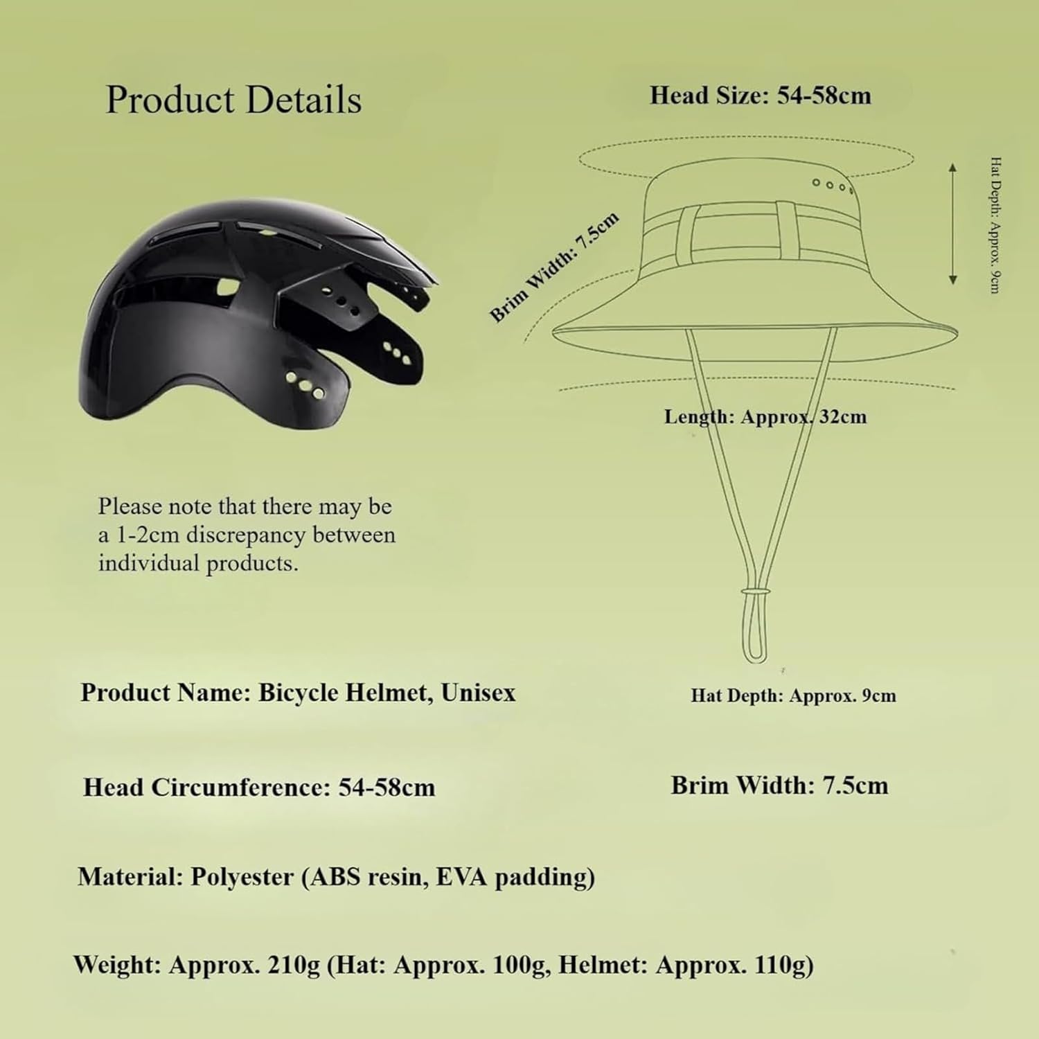 Bucket Hat with Bicycle Sun Hats Unisex Breathable Head Protection Bike Helmets for Adults Helmet Wide Brim