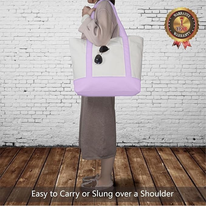 Image of 19x15 Inch Large Canvas Tote Bag | 100% Organic Reusable 330 GSM Cotton Handbag With Zipper Closure and Front Pocket for Shopping, Daily Use, Travel, Grocery, Gifting, Office and Storage