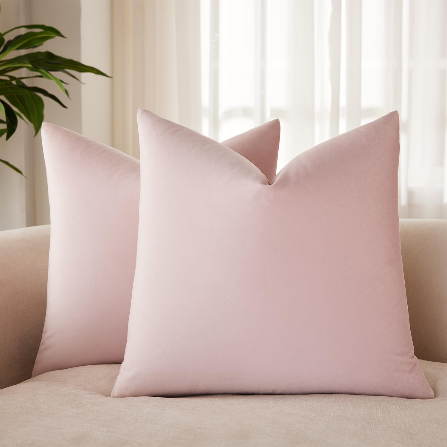 JUSPURBET 28x28 Euro Velvet Throw Pillow Covers Set of 2,Pink
