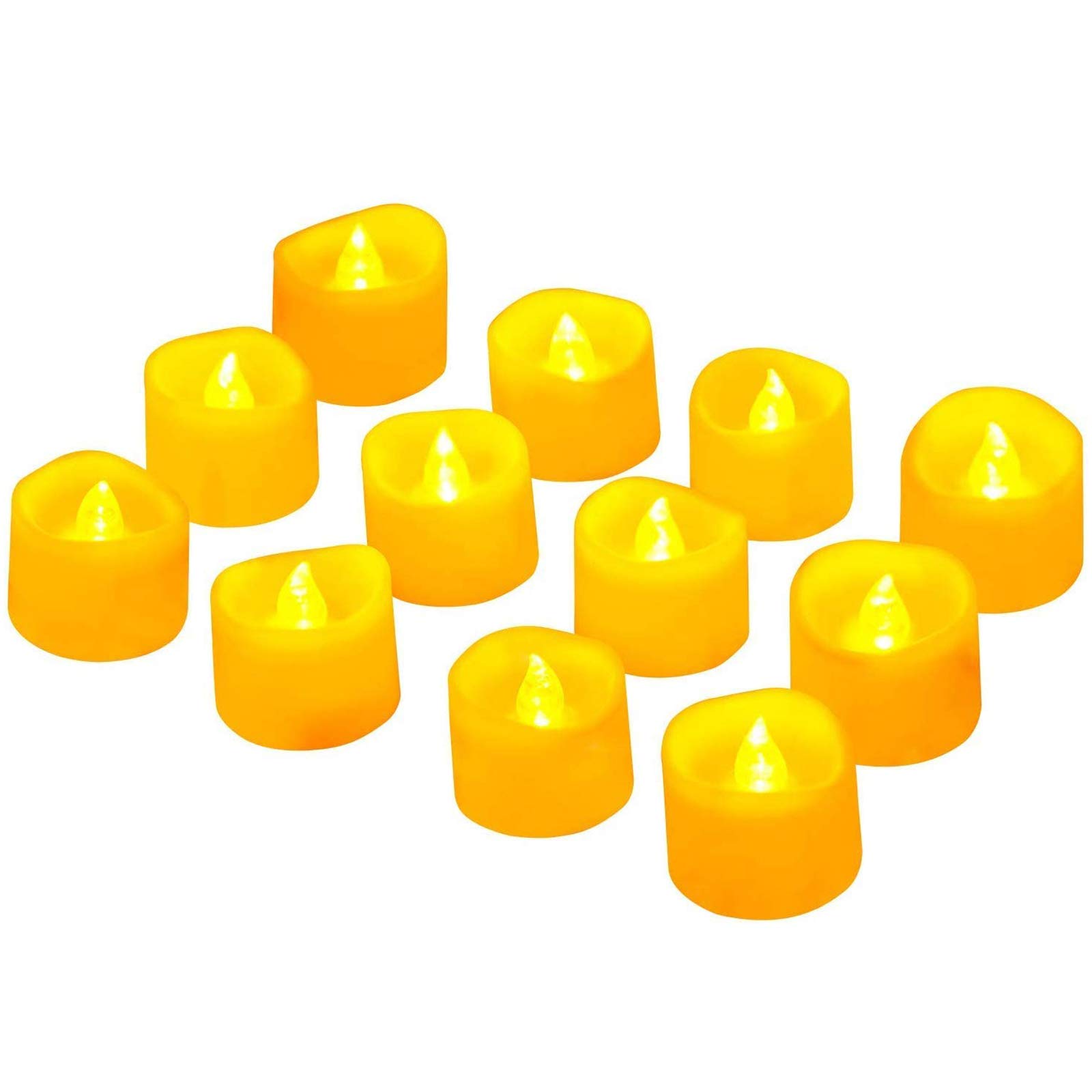 ADORIC LED Tea Light Candles,12 Pack Flickering Flameless Candles Battery Operated Realistic Fake Tealights for Halloween, Christmas, Festival, Weddings, Party Decorations (Cool Yellow)