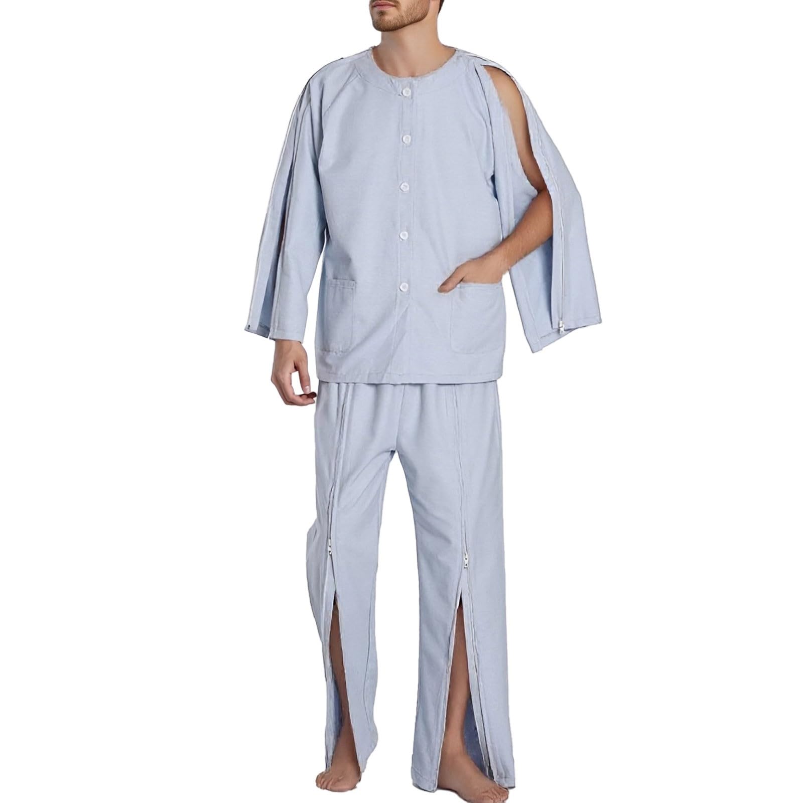 Cuidado del paciente Ropa Hombre Transpirable Pijama Paciente Rehabilitación Traje Largo Completo Abierto Traje Deportivo de Manga Larga Camisas de Cirugía de Hombro Camisas de Cirugía Color Sólido