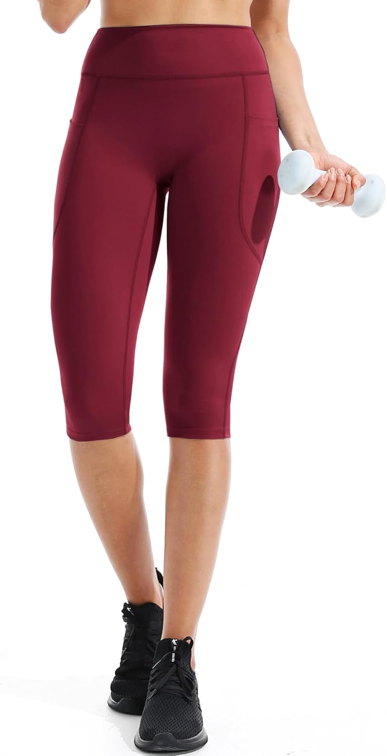 CADMUS Womens High Waist Workout Legging Capris for Yoga w Side Pockets - Image 2
