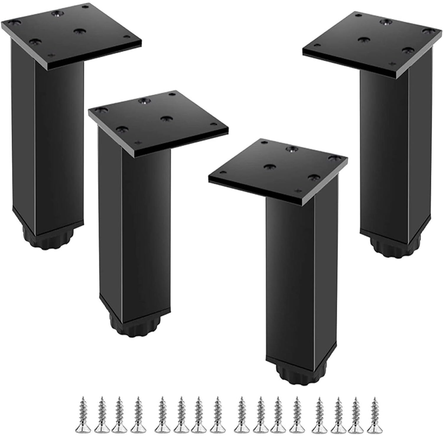 Patas metálicas regulables de alta resistencia, 4 piezas de diseño cuadrado negro y oro
