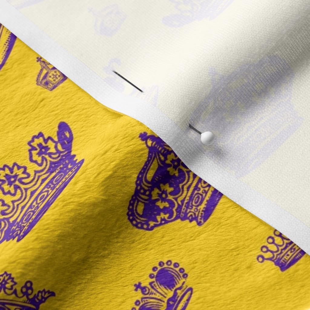 Spoonflower Fabric - Royal Crowns Purple Golden Yellow King Royalty Gras Fat Tuesday Gold Printed on Minky Fabric by The Yard - Sewing Baby Blankets Quilt Backing Plush