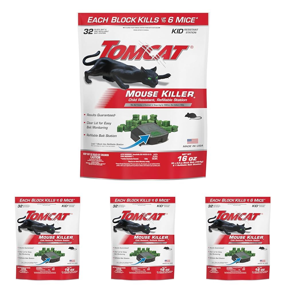 Tomcat Mouse Killer(e) Refillable Station for Indoor Use - Child Resistant (1 Station with 32 Baits),(Pack of 4)