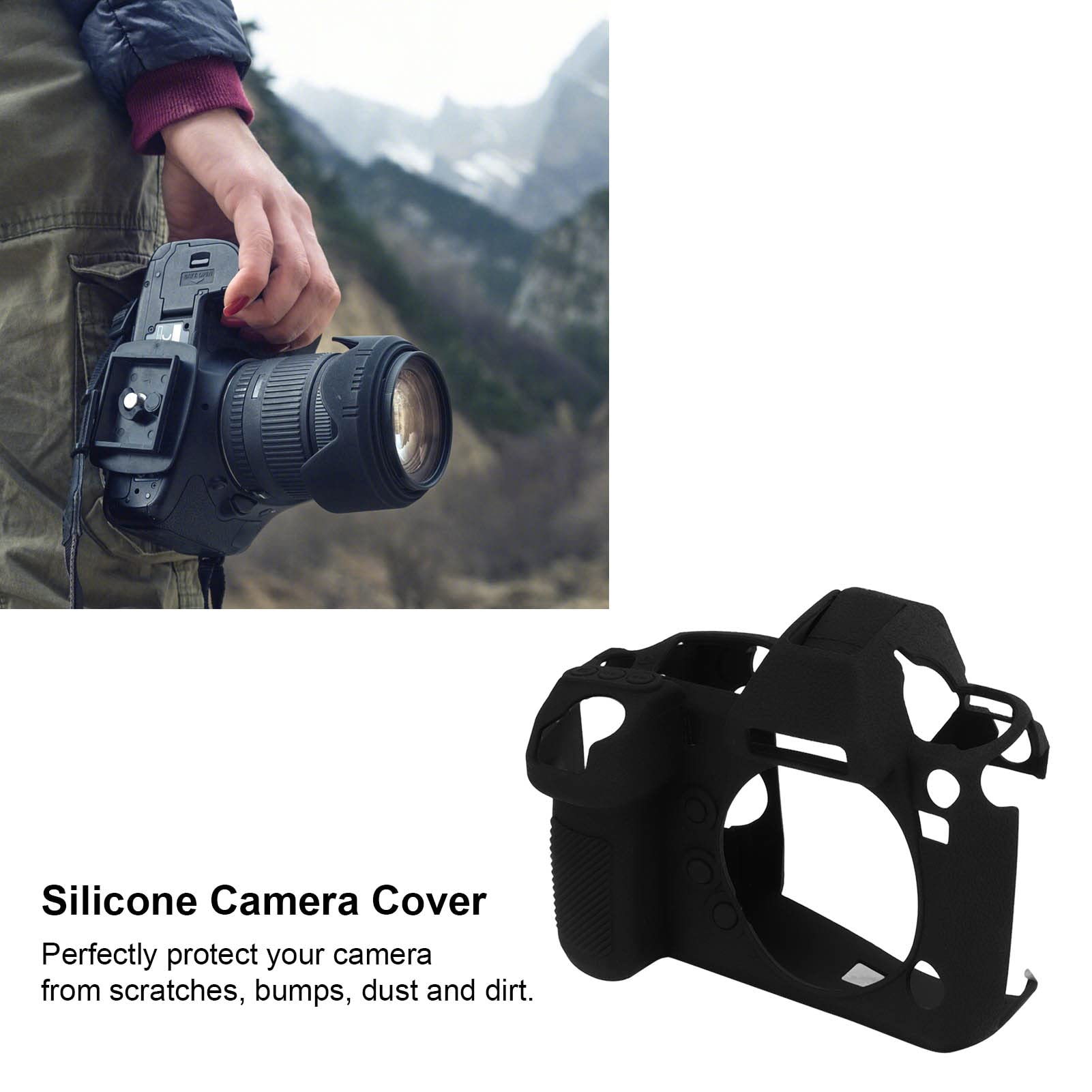 Custodia protettiva per corpo in silicone per fotocamera Litchi Texture Nero Antigraffio Fotografia digitale Custodia per ingranaggi Custodia protettiva per la pelle per