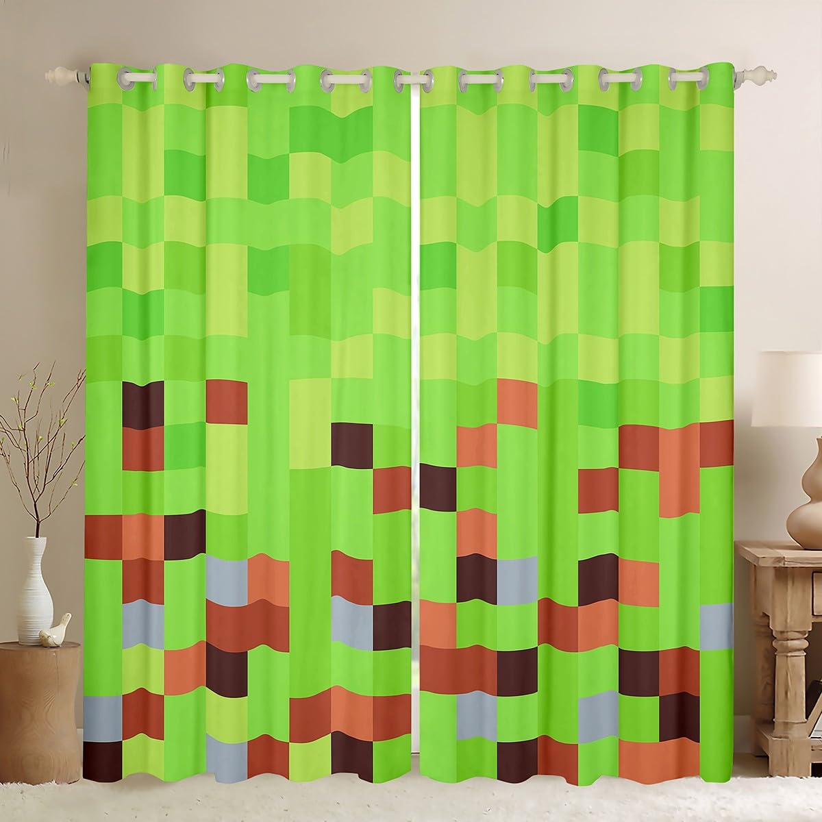 Rideaux de fenêtre pixelisés pour relooker une chambre d'ado gamer 2 panneaux
