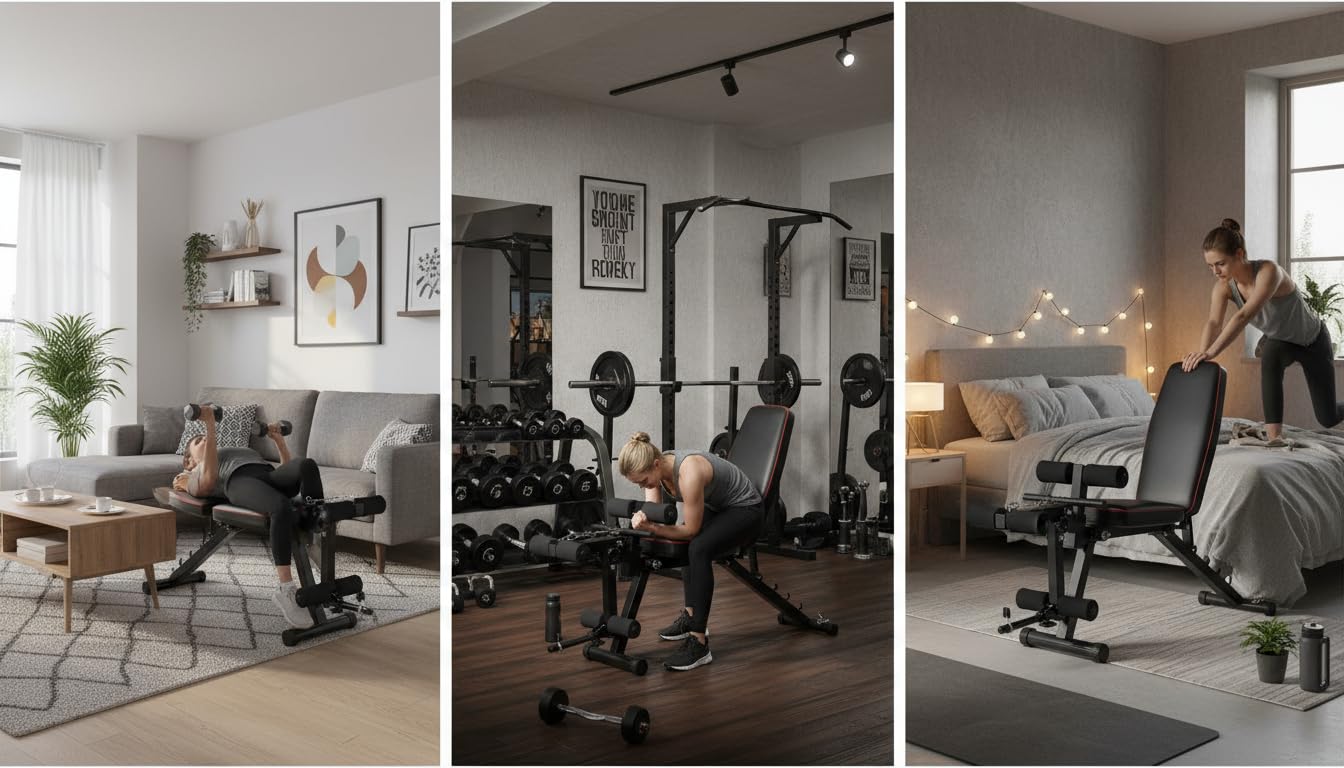Banco de pesas ajustable con extensión de piernas y máquina de rizos, banco de entrenamiento todo en uno para gimnasio en casa, banco FID de inclinación para entrenamiento de fuerza de cuerpo completo