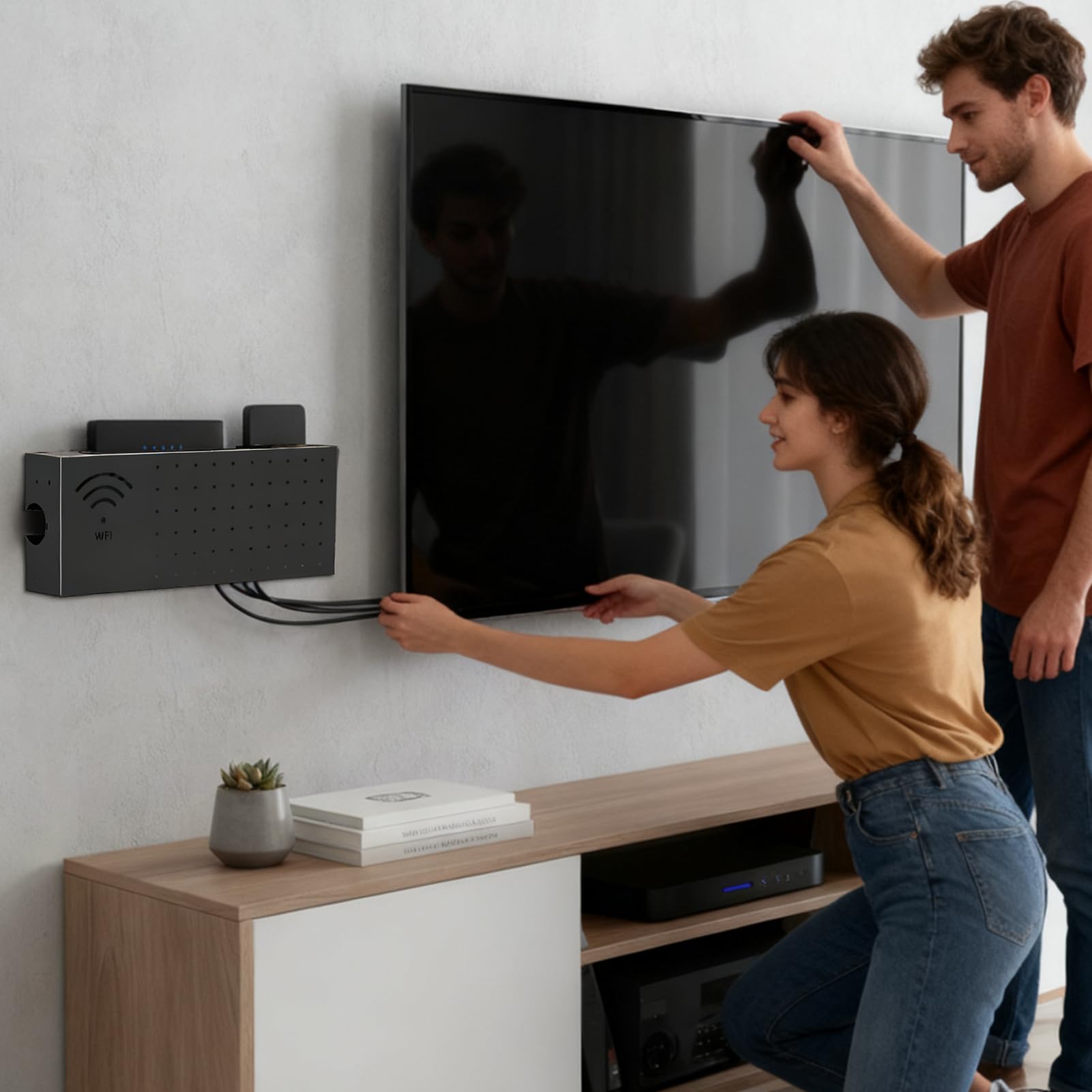 Nascondino Box WiFi Organizzatore Domestico In Acciaio Al Carbonio Con | Scatola di Archiviazione per Router WiFi Per Elettronica Rete Presa Uscita Soggiorno TV Scrivania Libro