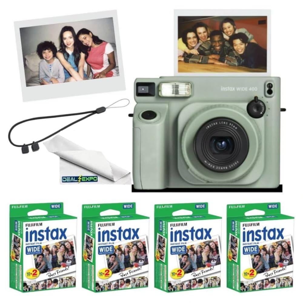 FUJIFILM instax Wide 400 Instant Film Camera (Green + Extra Film (80 Sheets))
