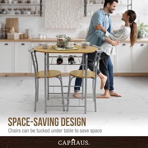 Miniatura 5 de CAPHAUS Juego de comedor de 3 piezas para 2, cocina pequeña, juego de mesa de comedor con marco de acero, juego de patio de 3 piezas con estante