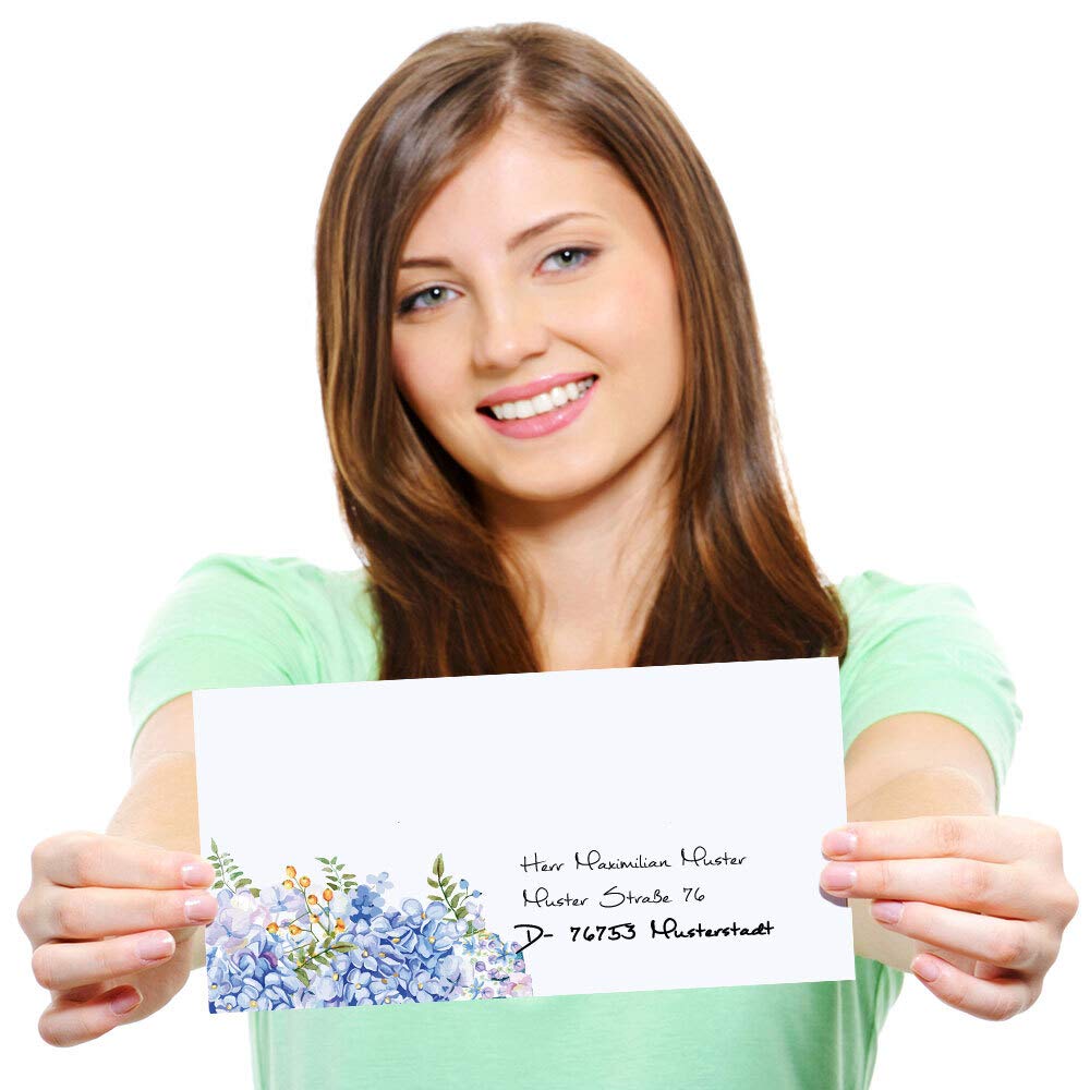 Paper-Media Motivo set di cancelleria Fiori & Petali ORTENSIE BLU 10 fogli 10 buste DIN LANG