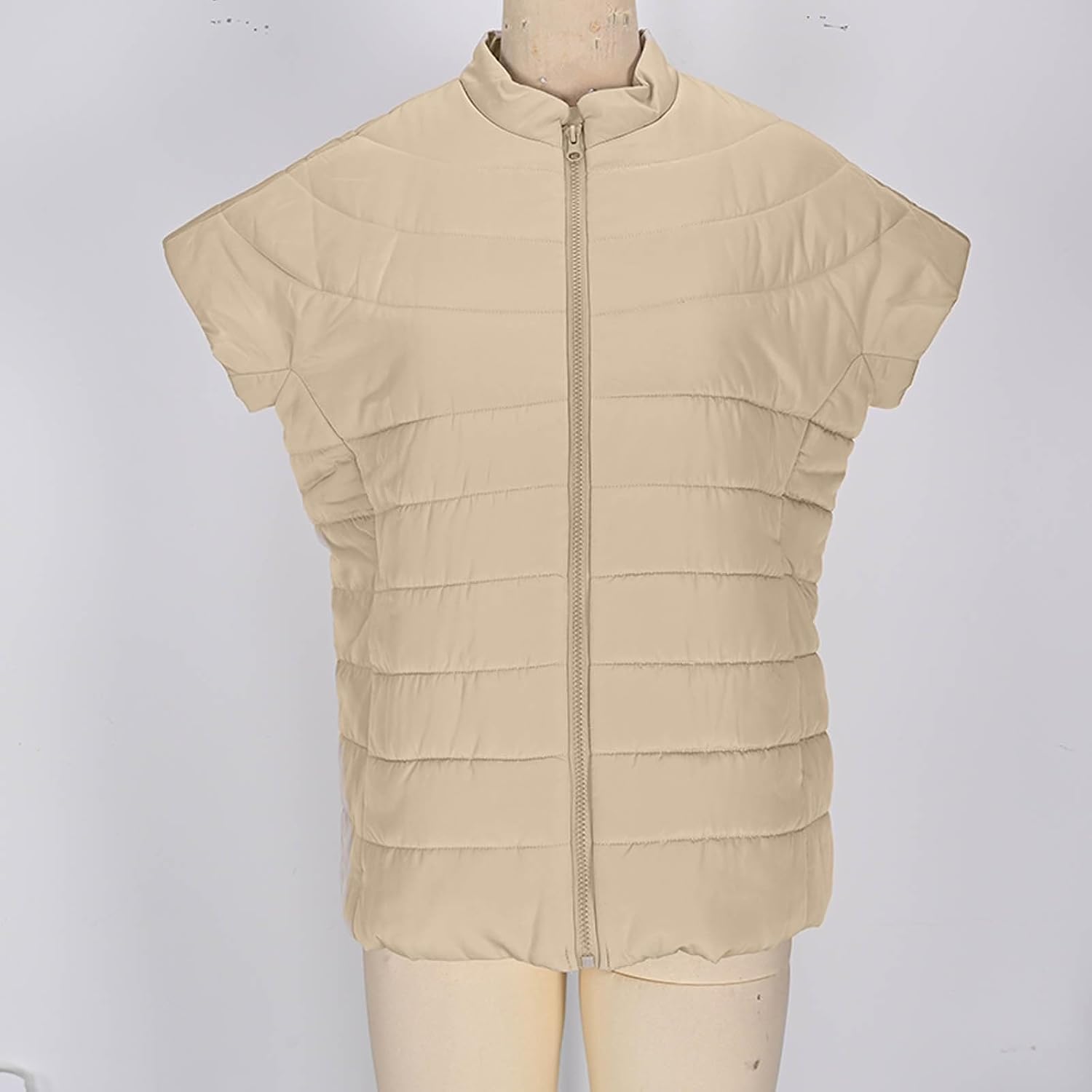 Oplxuo Womens Quilted Vest Stand Collar Full Zip Cap Sleeve Cotton Puffer Vest Warm Winter Coat Outwear with Pockets