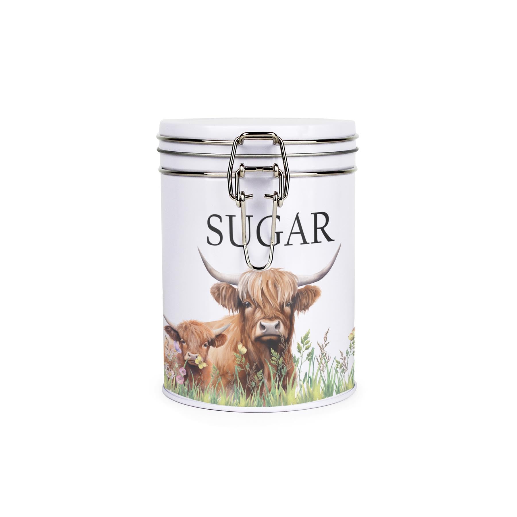 Purely Home Highland Cow & Calf Hot Drinks Canister - Sugar Storage Tin Gift