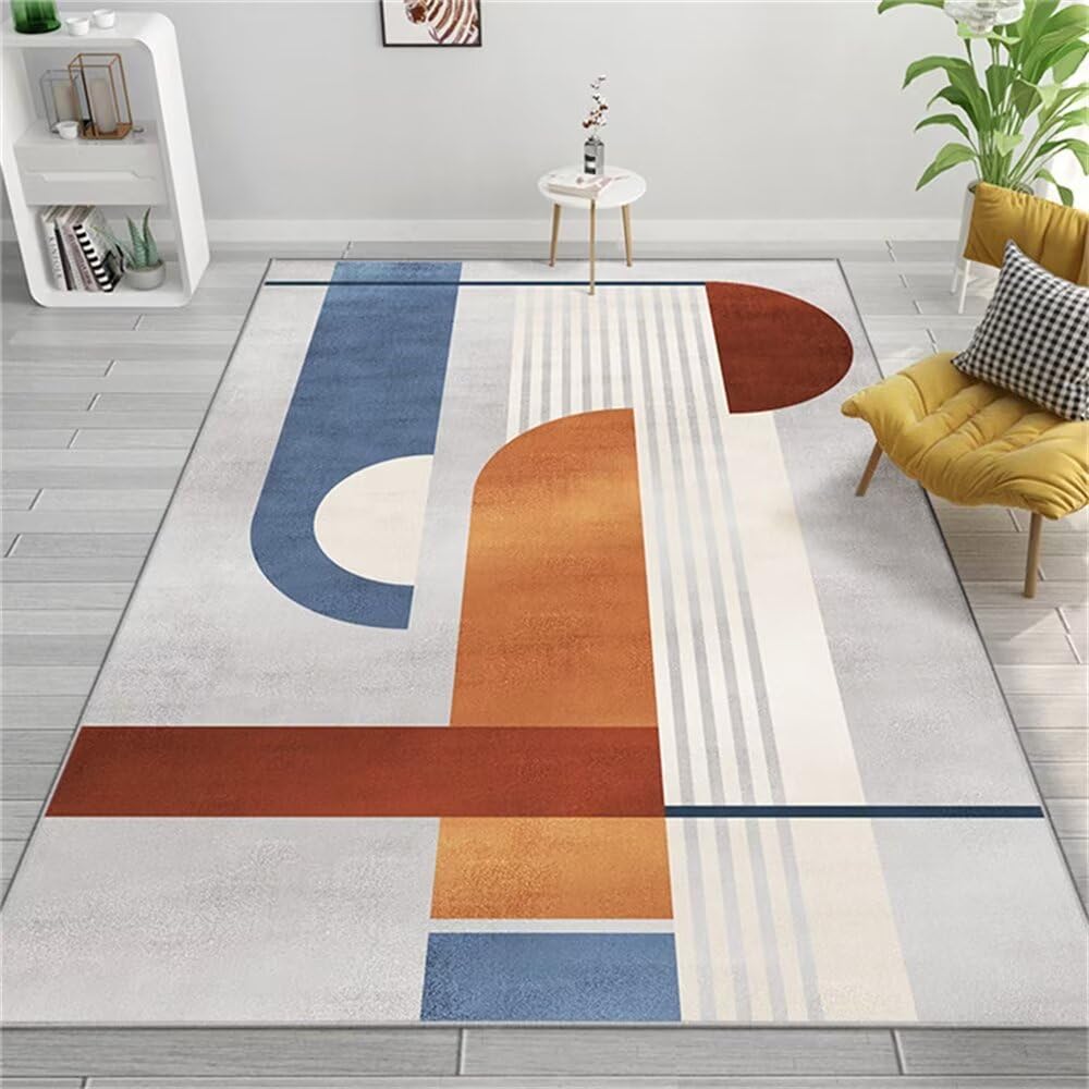 Tapis pour chambre bleu à poils courts lavable idéal pour les enfants