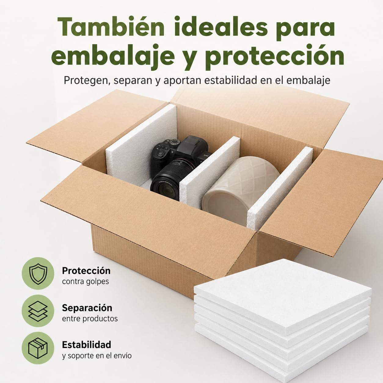 Planchas de Poliestireno Blanco (6 Unidades, 27x37x3 cm) - Laminas Ligeras y Lisas para Manualidades, Fabricadas en España"