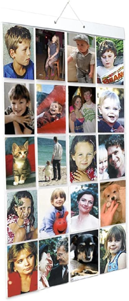 Wall Hanging, 4x6" Transparent Pockets for 20 Portrait photos/Pictures Ready to Hang