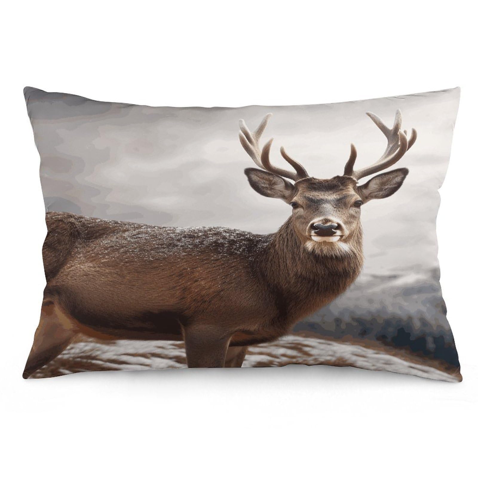 Wild Animals Deer Throw Pillow Covers with Silent Zipper Polyester Pillow Protectors Removable Pillow Cases Soft Pillowcase Cozy Pillow Sham Cushion Cover for Sofa Car Bed 12 "x20