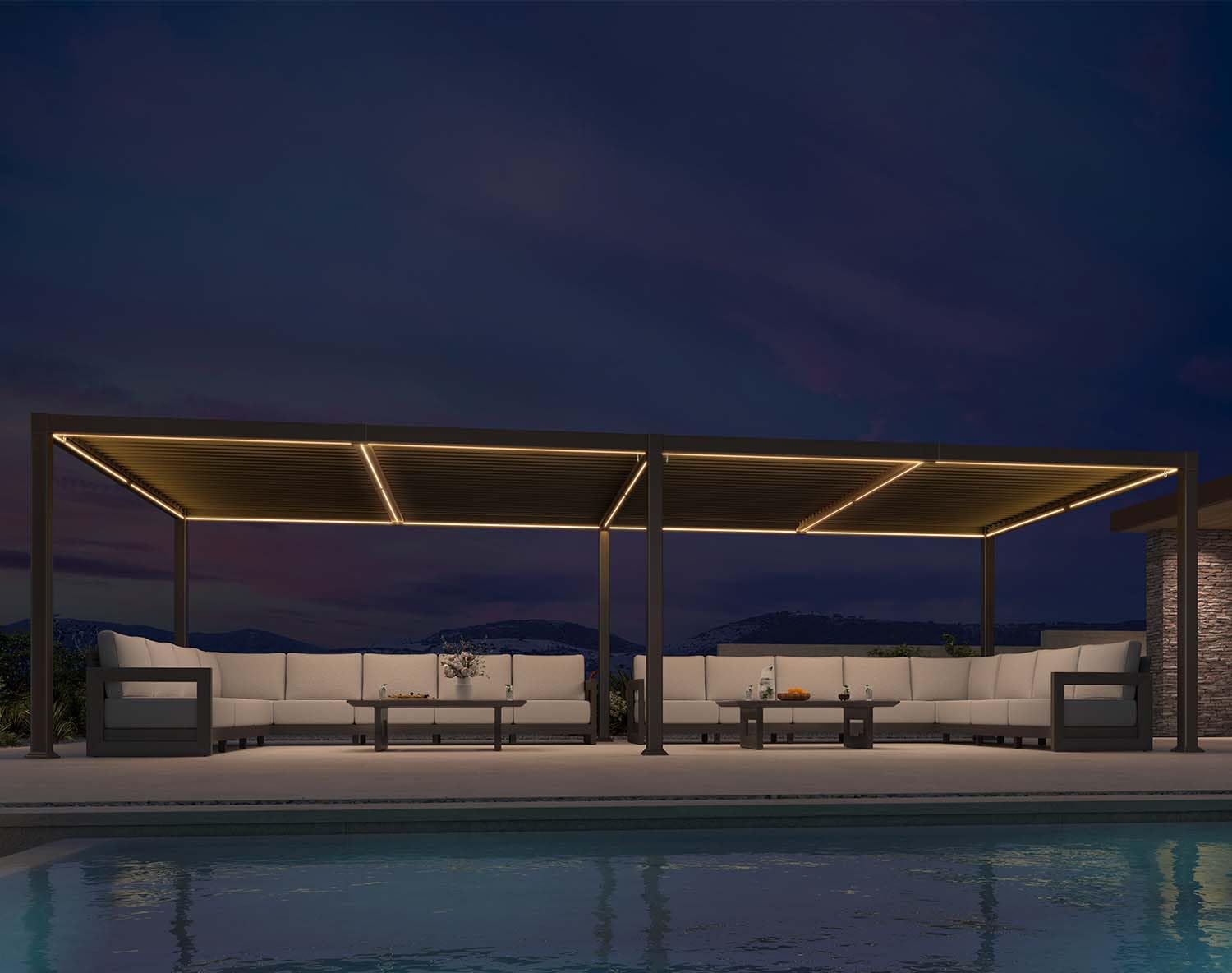 PURPLE LEAF Outdoor Louvered Pergola 11' x 28' Aluminum with LED Bronze