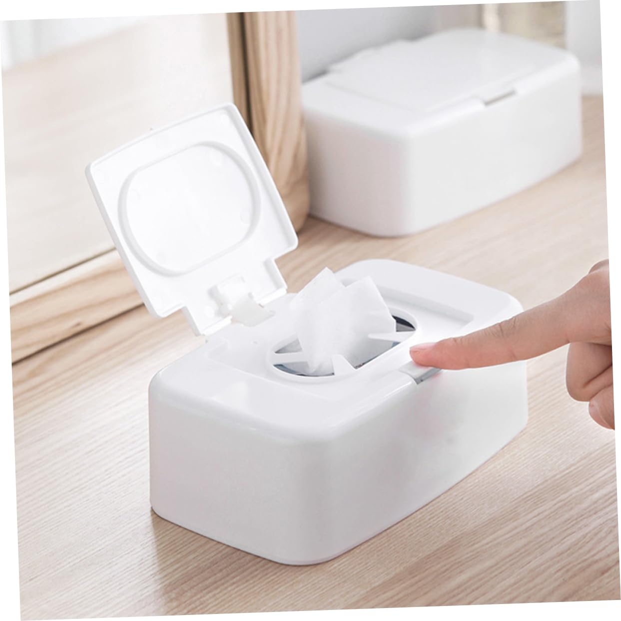 Dispensador Portátil de Toallitas Húmedas Pack de 4 Unidades de Plástico Blanco Almacenamiento Conveniente y Diseño Simple para Coche y Uso al Aire Libre
