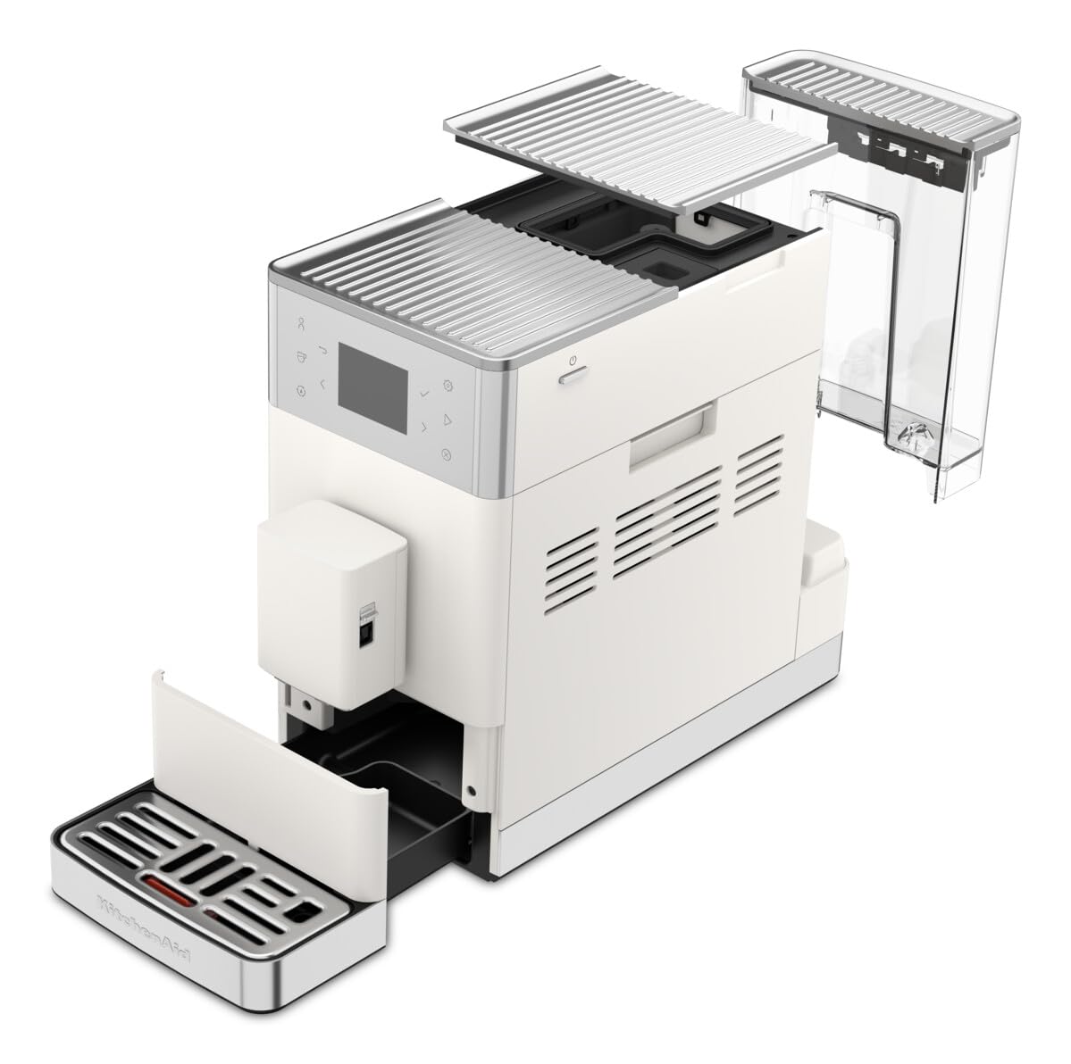 KitchenAid KF3 ekspres do kawy 5KES8453 z funkcją Iced Coffee, mechanizm mielący IntelliGrind, system AutoMilk, 15+ przepisów, kolorowy wyświetlacz 6 cm, 15-18 bar, porcelana biała