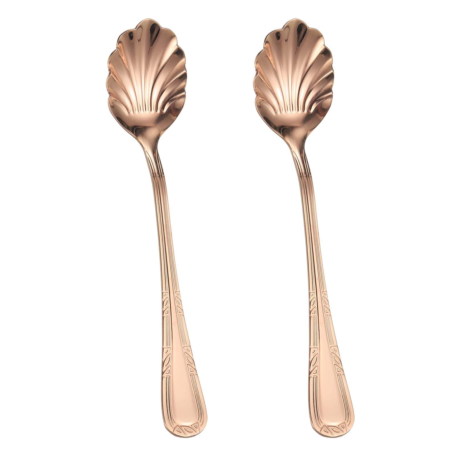 sourcing map 2pcs Stainless Steel Shell Spoon, Sugar Spoon for Tea Coffee Dessert Yogurt Rose Gold