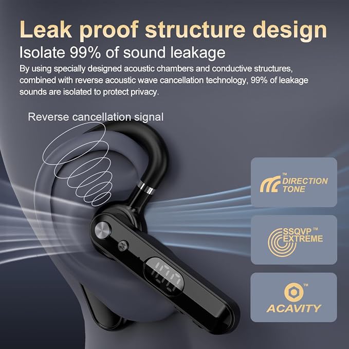Auricular Bluetooth de una oreja con 48H de duración, diseño abierto, micrófono con mute, impermeable IPX5 miniatura 4