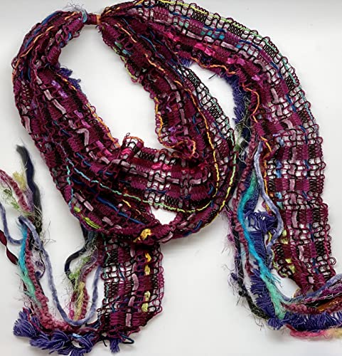 Women’s Handmade Multi Strand Yarn Cowl Scarf, Wine and Multi Colored2