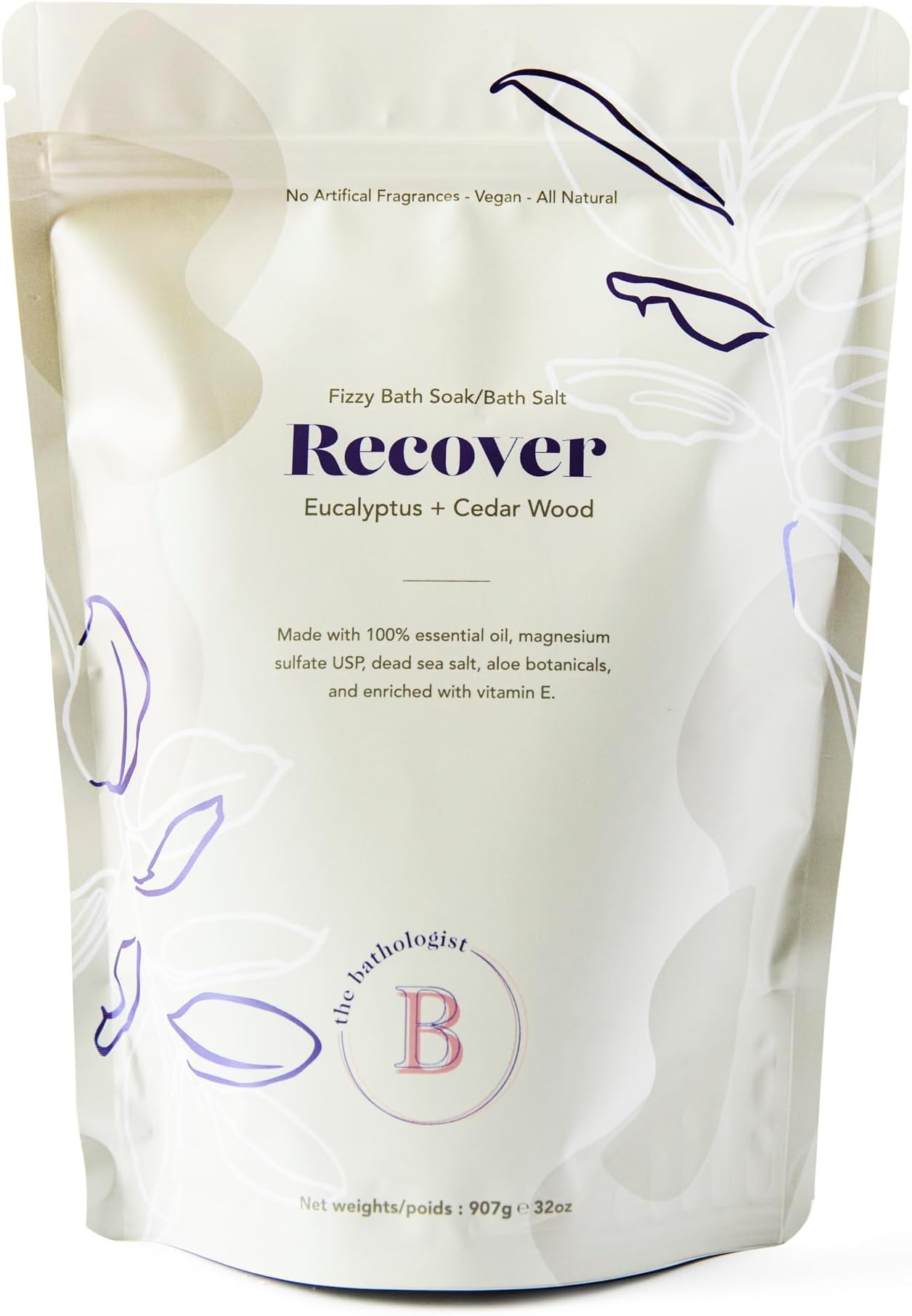 The Bathologist Recover Eucalyptus + Cedar Wood Vegan, All Natural, Fizzy Bath Soak 2lb Bag (Good for 10+ Baths)