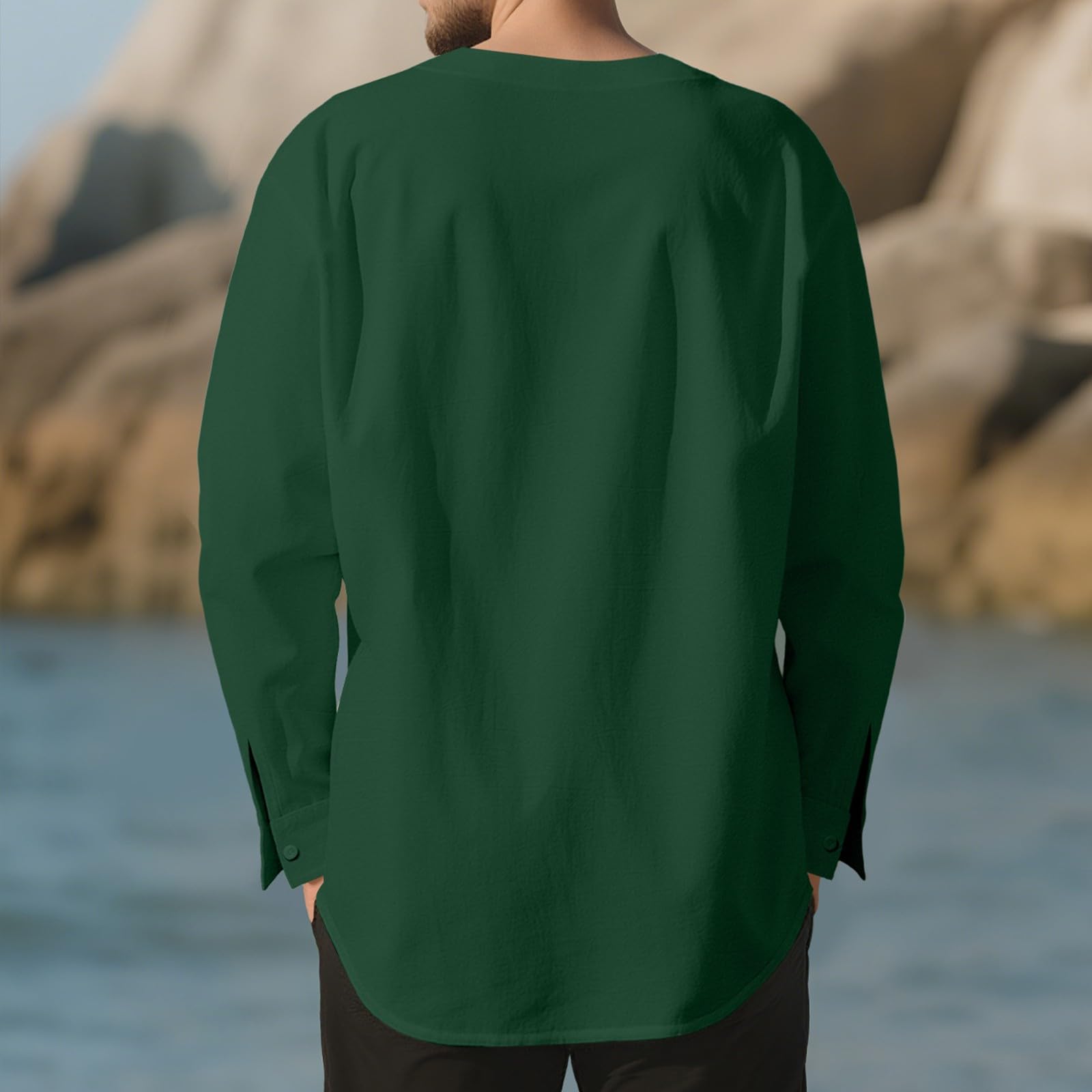 Generico Maglia Henry Uomo Collo Rotondo Maniche Lunghe in Lino Tinta Unica, Taglio Comodo per Autunno E Inverno Stile Sportivo Casual