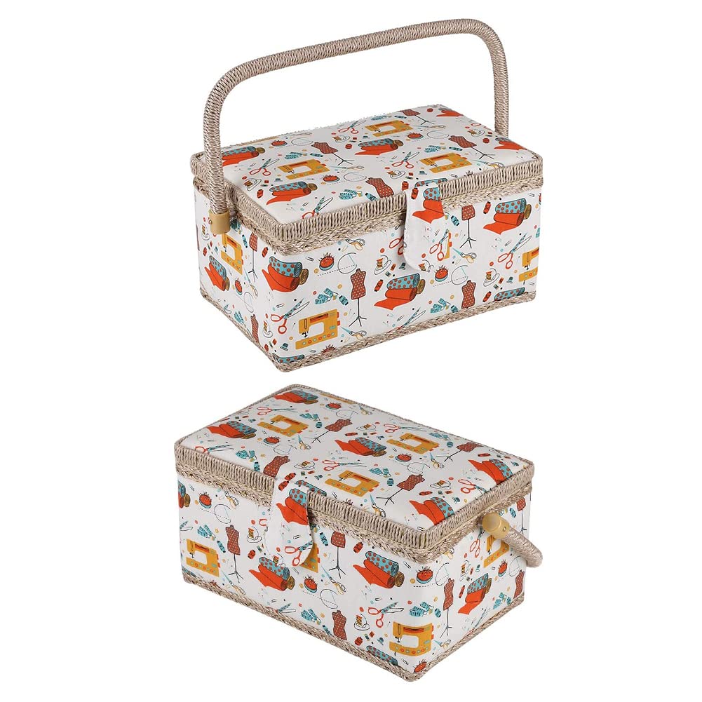 Cestino Da Cucito Stampato Floreale In Tessuto, Scatola