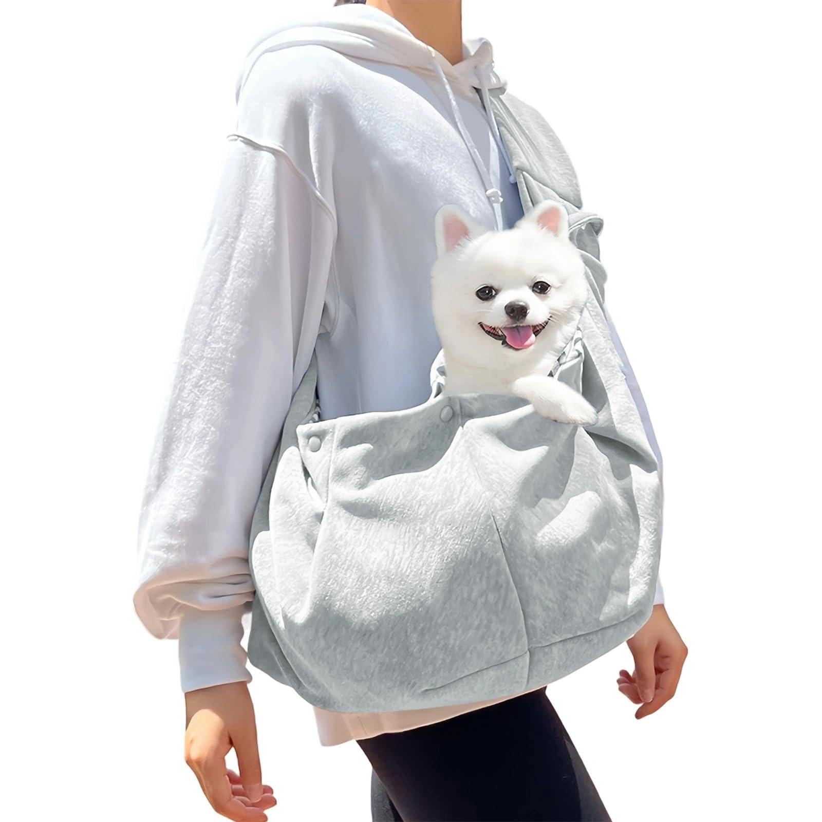 Écharpe de Transport pour Chien jusqu'à 7.5 kg - Gris - Sac à bandoulière pour Petits Chiens et Chats - Aide à Porter Respirante pour Les promenades, Les activités de Plein air et Les Voyages