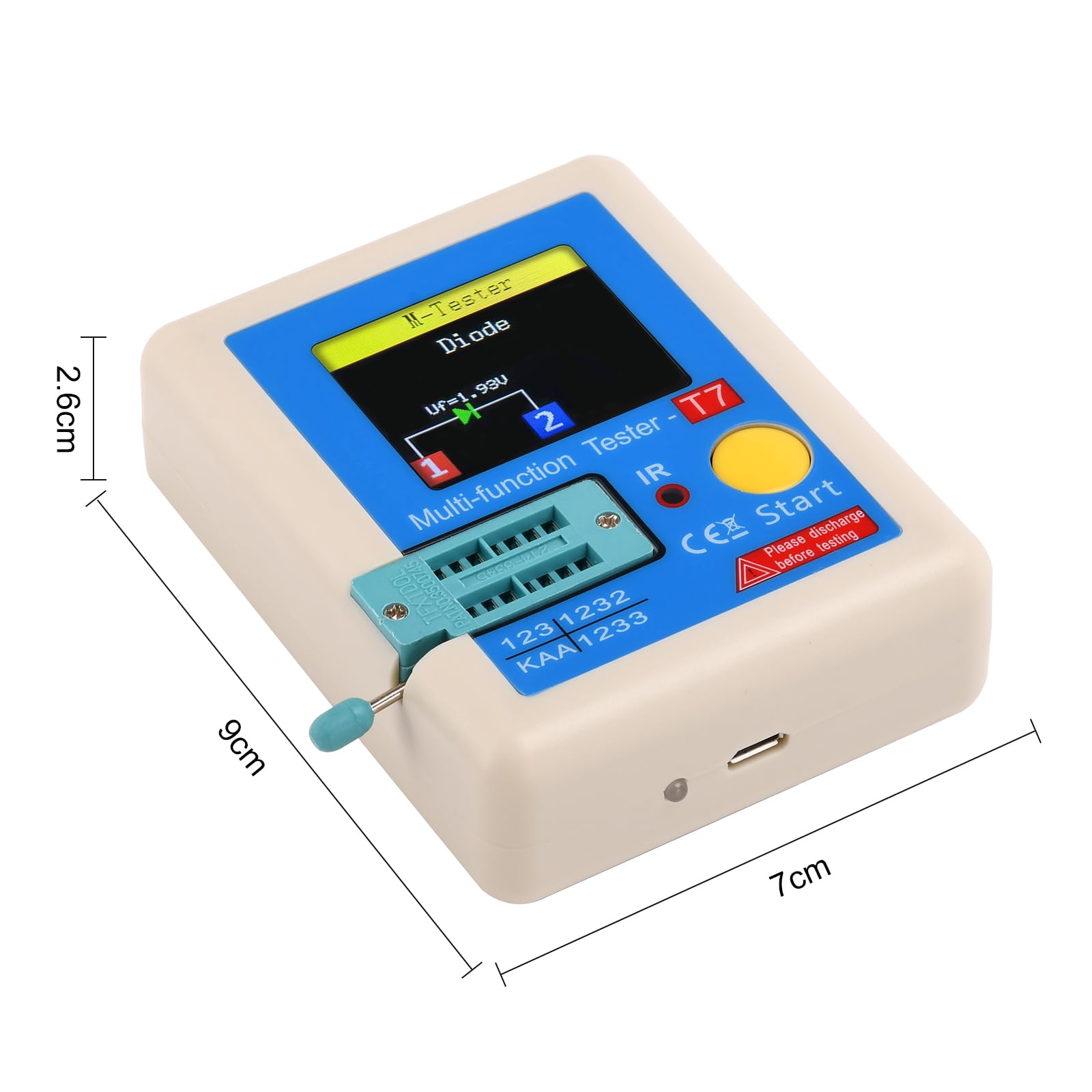 LCR-TC7 Transistor-Tester, ESR LCR Multifunktions-Transistor-Tabelle mit TFT-Farbdisplay Kapazitätsmessgerät für Dioden, Dreipoden, Kondensatoren, NPN, PNP, MOSFET, IR