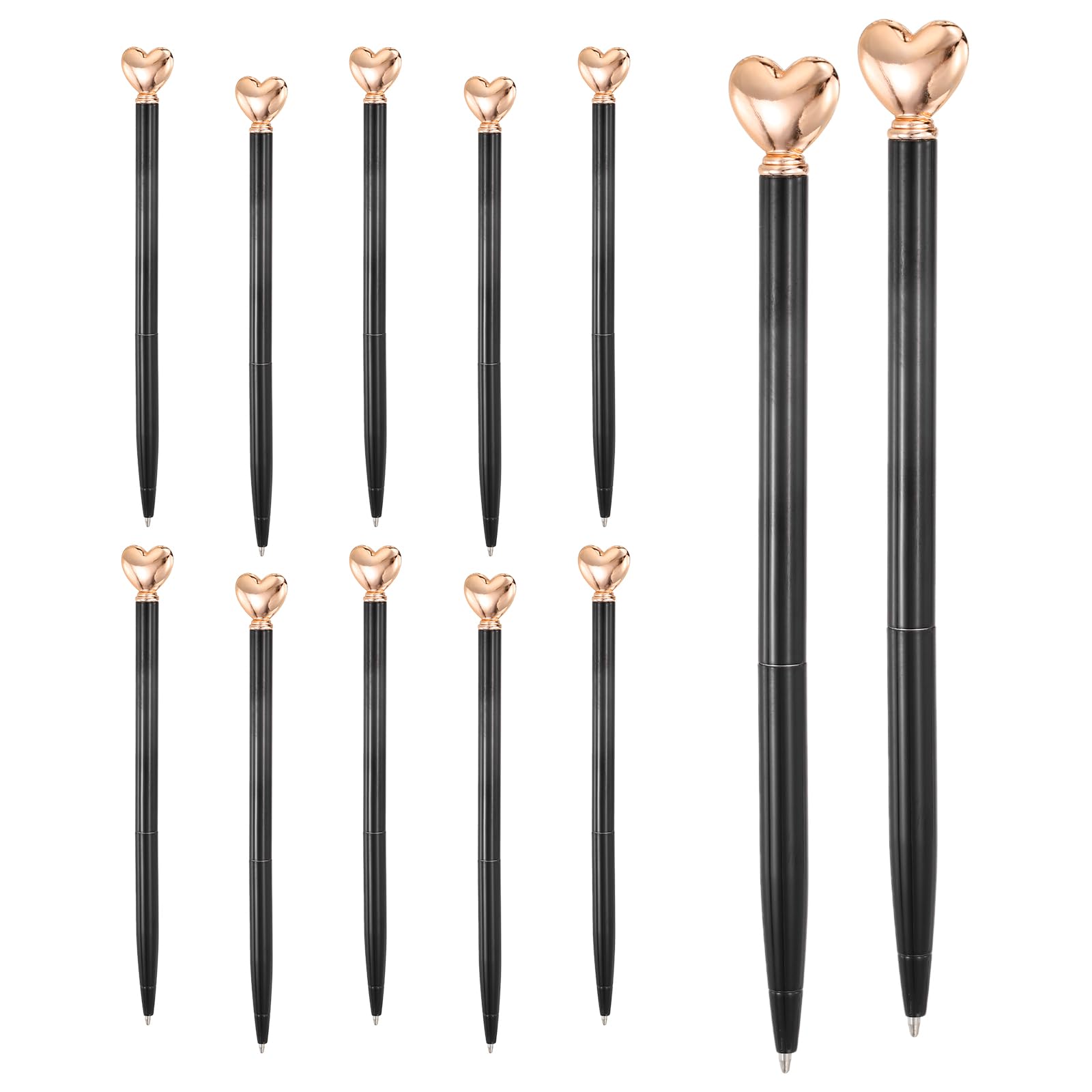 PATIKIL Heart Pens 1.0 mm Black Ink, 12 Pcs Metal Cute Pens Heart Ballpoint Retractable for Women Wedding Office Party Bridal Engagement Gifts Valentine's Day, Black/Rose Gold