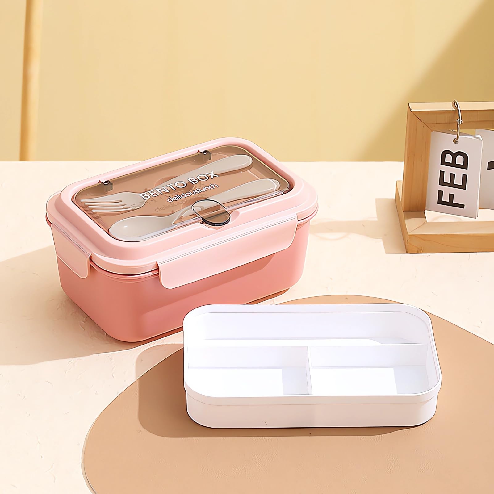 LUCKYUNLunch Box for Kids 1500ml, 2-Layer Stackable Kids Bento Box, Bento Lunch Containers Leakproof Lunch Box with Reusable Spoon and Fork, Suitable for School, Camping, Picnic (Pink)