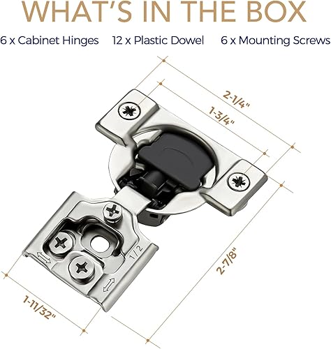 Vista 85 de Ravinte - Juego de 30 bisagras superpuestas, 15 pares de bisagras de cierre suave de 1.3 pulgadas para armario de cocina, bisagras ocultas de acero