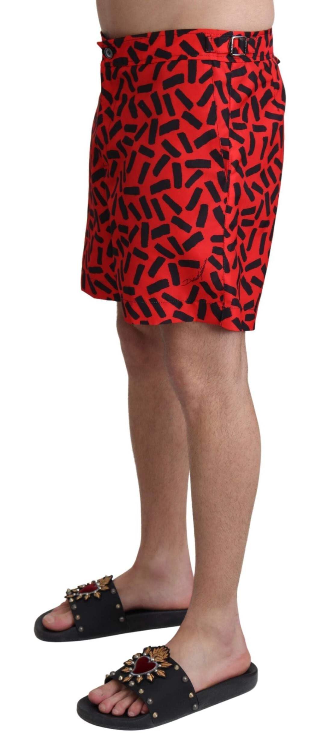Dolce & Gabbana Czerwone wzorzyste spodenki plażowe stroje kąpielowe