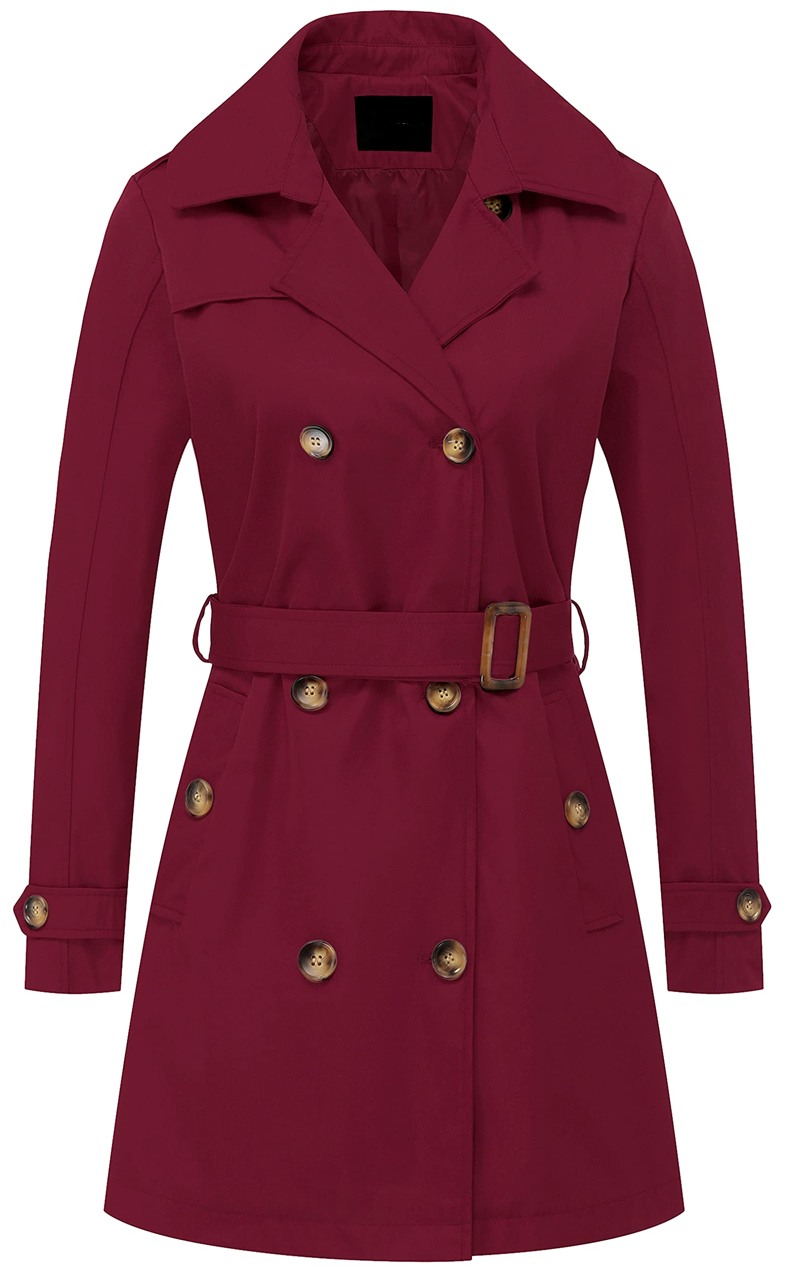 Chrisuno Womens Double Breasted Trench Coats Mid-Length Belted Overcoat Long Dress Jacket with Detachable Hood