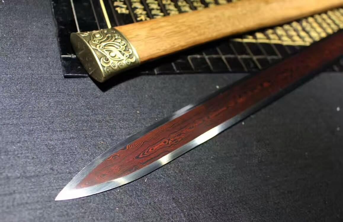 Chinese Sword,Han jian(Forged Damascus Steel red Blade,Rosewood Scabbard,Alloy fiitings)