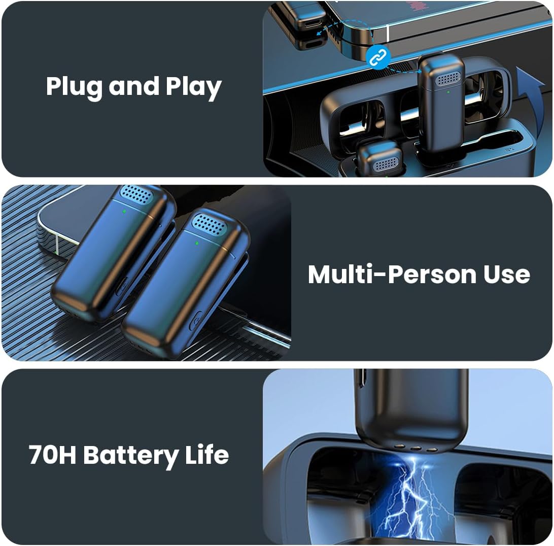 JoyGeek Wireless Lavalier Microphone, Android Noise Canceling, Precise Received, Lapel Microphone with 2 Mini Microphones, Lav Mic