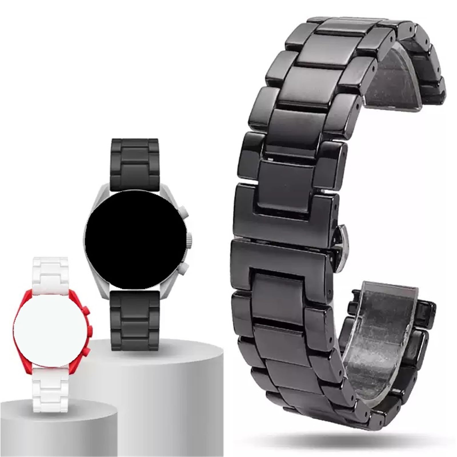 cinturino dell'orologio Accessori for braccialetti in ceramica Cinturino di ricambio comfort nero con fibbia pieghevole in acciaio inossidabile da 20 mm
