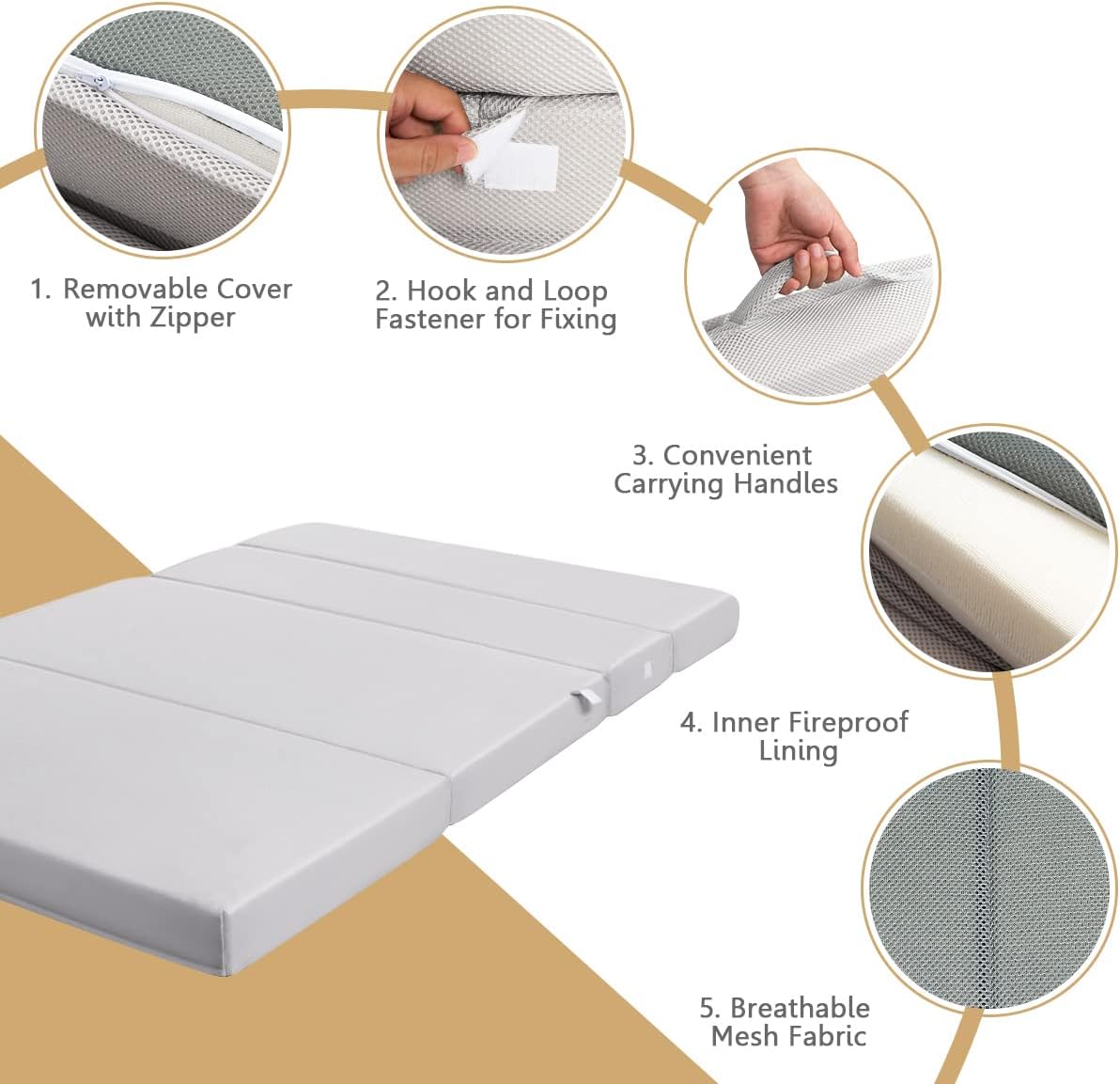 KOMFOTT 4- Inch Tri Folding Mattress Twin XL Size, Foam Mattress with Removable & Washable Cover, Foldable Guest Sofa Bed Sleeper