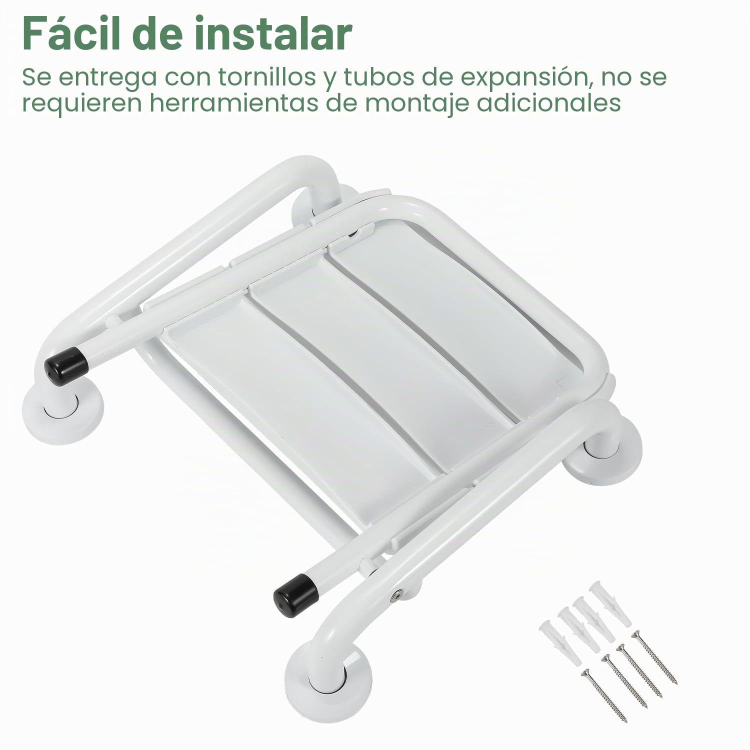 Asiento de ducha plegable de pared con reposabrazos, asiento plegable de 120 kg, taburete de ducha plegable de pared, silla de ducha para personas mayores, color blanco