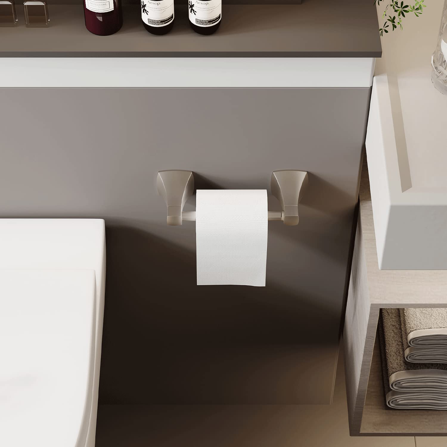Brushed Nickel Toilet Paper Holder Bathroom Double Post Pivoting Tissue Roll Holder Stainless Steel and Zinc Alloy Wall Mount — Amazon image 3