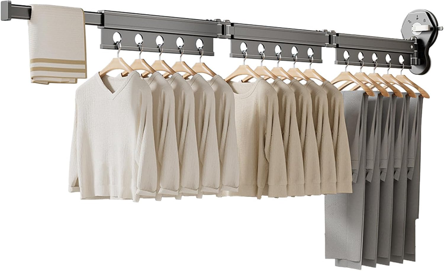 ONXE Clothes Drying Rack, Suction Cup Laundry Drying Rack Wall Mount, 3-Fold Foldable Collapsible Retractable Clothing Rack with Hooks Organization for Laundry Room Indoor Space Saver (Dark Gray)