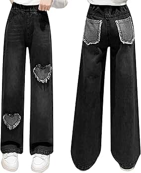【DEARMINE】Wide crack denim pants Amazon.com: JEYPINMI Ripped Jeans for Girls Elastic Waist