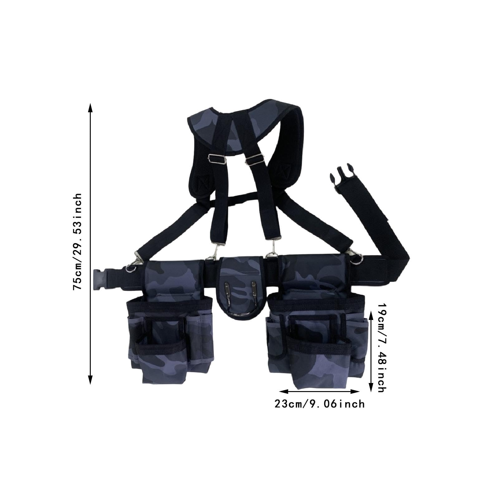 Ceinture Porte-outils avec Bretelles, Pochette Porte-outils, Pochette Porte-outils Ajustable à La Hanche, Organiseur pour électriciens et Ouvriers Du, Bleu Gris