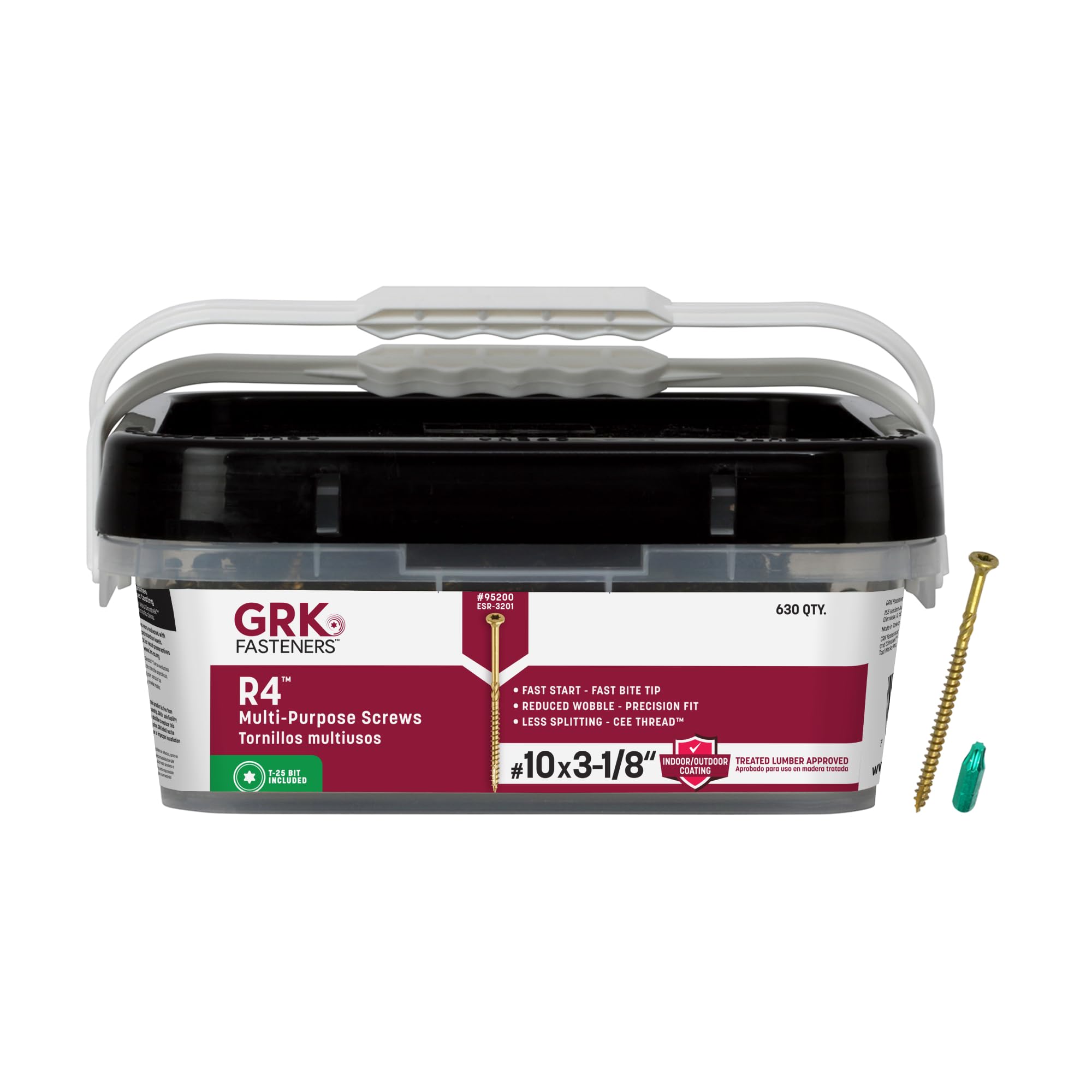 Fasteners R4™ #10 x 3-1/8 Inch, Multi-Purpose Framing Screws, 630 PCS, Rust Resistant Climatek™ Coating, Outdoor Fencing and Deck Screws, Fast Bite Tip, Star Drive Recess, T-25 Bit Included, Gold